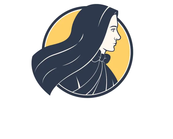 St. Francis Cabrini Shrine logo with an animated image of Mother Cabrini and the words "St. Frances Cabrini Shrine New York City" in white font.