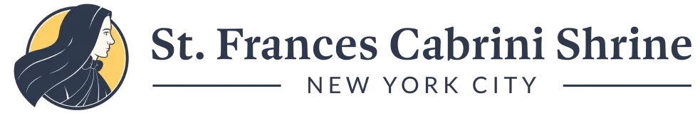 St. Francis Cabrini Shrine logo with an animated image of Mother Cabrini off to the left side and the words "St. Frances Cabrini Shrine New York City" on the right.